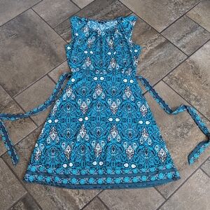 George Summer Dress Butterfly Sleeve Size XS Teal Multiprint